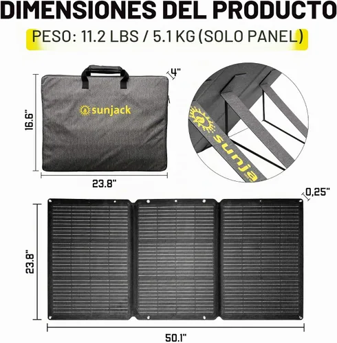 Vista 7 de SunJack Cargador de panel solar portátil plegable de 120W