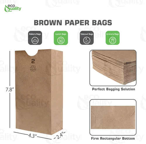 Vista 3 de EcoQuality 200 mini bolsas de papel kraft marrón (2 libras), pequeñas bolsas de papel para almuerzo, aperitivos pequeños, bolsas de regalo