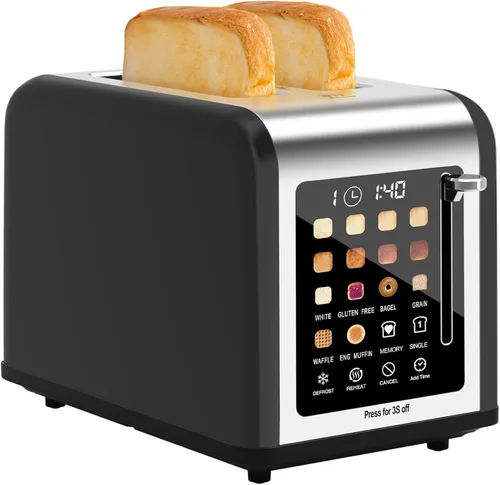 Vista 9 de Tostadora de 2 rebanadas con pantalla táctil, tostadoras de acero inoxidable con temporizador digital, tostadoras de 2 ranuras, 8 ajustes de sombra