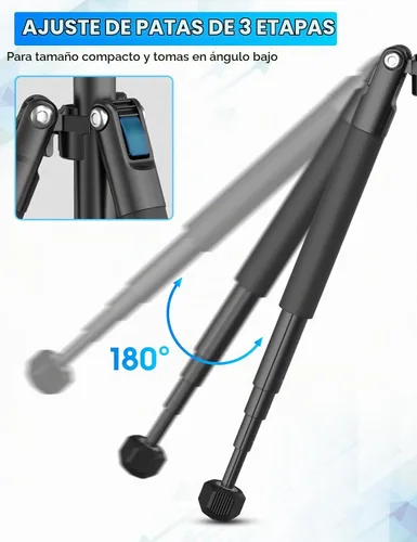 Vista 7 de ULANZI MT-63 Mini trípode para teléfono, 57" trípode de cámara extensible de aleación de aluminio portátil plegable con clip de teléfono 2 en 1