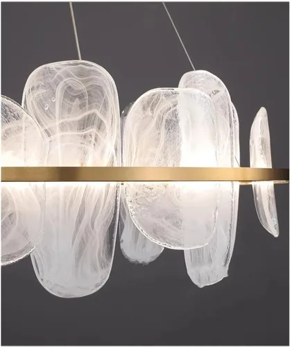 Vista 5 de Gold Ring Cloud Glass Pendant Lamp Cloud Glass Adjustable Ceiling Pendant Light Luxury Gold Ring Hanging Light Crystal Ceiling Chandelier for Living
