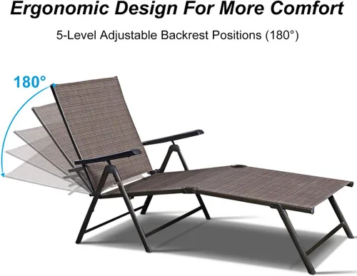 Vista 7 de COSTWAY Tumbona ajustable para piscina, sillón reclinable textileno, muebles de patio al aire libre