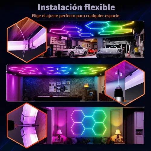 Vista 7 de 25Pack RGB Hexagon Lights,Music Sync 5Hex LED Hexagon Lights,RGB 358 Kinds of Changes Dimmable Speed-Adjustable DIY Color-Changing Lights Smart App