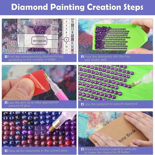 Vista 7 de Kits de pintura de diamantes para adultos, arte de diamantes de imitación 5D, pintura por números para adultos, kit de bordado de diamantes