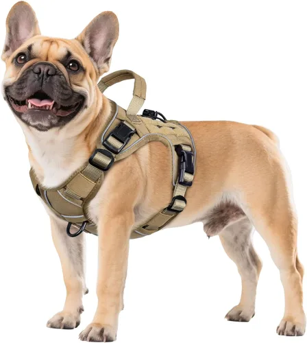 Vista 39 de WINGOIN Arnés táctico negro para perros pequeños, arnés resistente sin tirones con asa, arnés militar reflectante ajustable K9 para mascotas