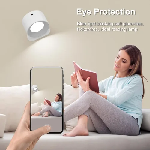 Vista 3 de Deyagoo 2PACK Lámpara de pared LED con control remoto - Lámpara de pared recargable, 3 colores y 3 niveles de brillo, cabezal giratorio magnético