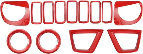 Vista 8 de Insertos de rejilla + lámpara antiniebla delantera + bisel de señal de giro + cubierta de faro delantero para Jeep Renegade 2019+, rojo