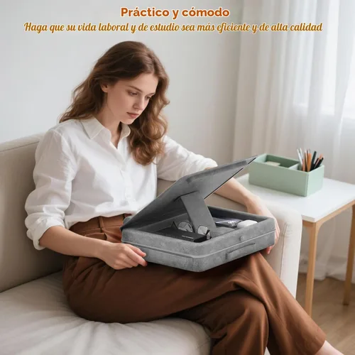 Vista 2 de KDD Escritorio de regazo para laptop con cojín, mesa para laptop con almacenamiento para cama y sofá, soporte de almohada ajustable con tira