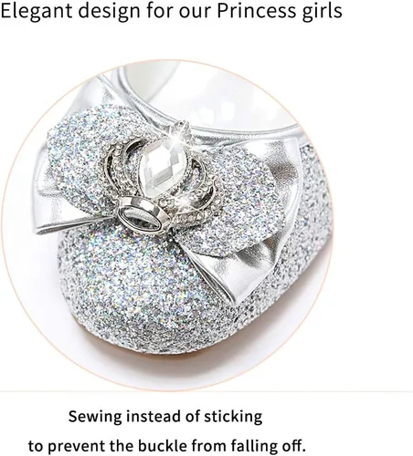 Vista 3 de Stelle - Zapatos de vestir para niñas pequeñas, zapatos de princesa con purpurina y flores, tacón bajo estilo Mary Jane, ideales para fiestas y bodas