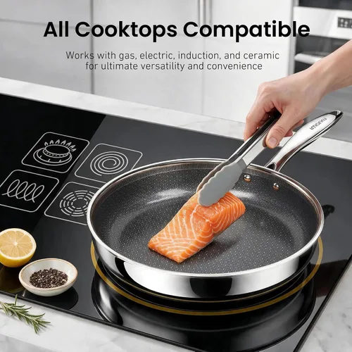 Vista 4 de imarku Sartén antiadherente de 12" con tapa, acero inoxidable de cerámica