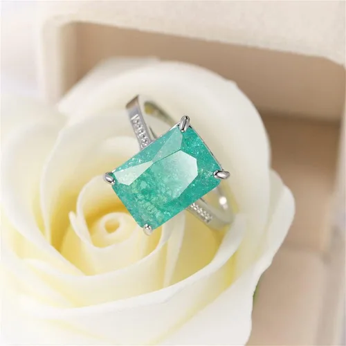 Vista 4 de 925 Sterling Silver Saudi Star Ice Zircon Ring Green Gemstone Ring Square Cut CZ Diamond Ring Eternity Engagement Wedding Band Ring Promise Ring for