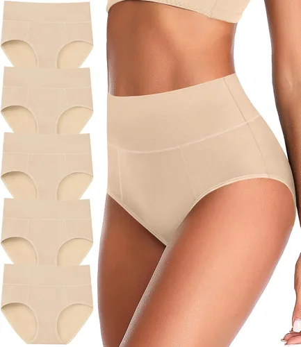 Vista 11 de ASIMOON Ropa interior de cintura alta con control de abdomen para mujer, de algodón, talla grande, cobertura completa, bragas para mujer