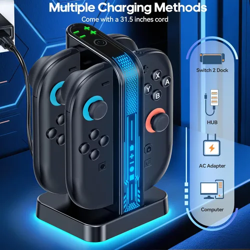 Vista 3 de Switch 2 Controller Charger Dock para Nintendo Switch 2 JoyCon, estación de carga magnética rápida de 2.5 horas con LED RGB e indicador, Joy-Con 2
