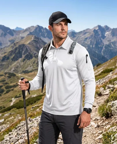 Vista 2 de Haimont Men's Long Sleeve Quick-Dry Performance Polo Shirt 3-Manga larga.