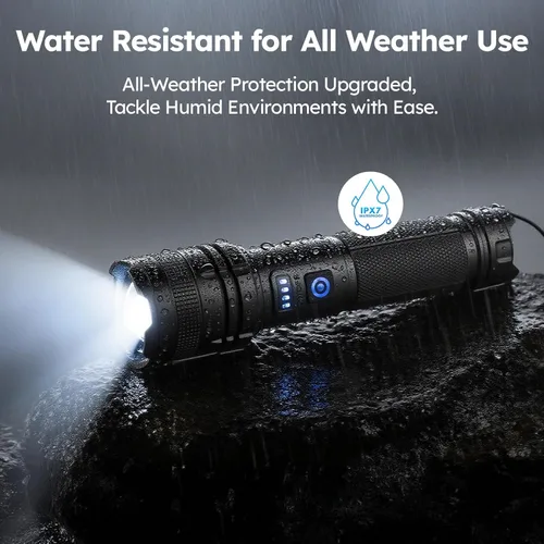 Vista 5 de THY TRY Linterna LED Recargable Paquete de 2, 90000 Lúmenes Altos Super Brillantes Linternas de Mano, 5 Modos y Enfoque Ajustable, Linterna de Mano