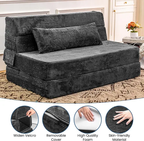 Vista 6 de Cvortll Sofá cama plegable, silla convertible con almohada, sofá plegable de espuma viscoelástica de alta densidad, sofá futón plegable para sala