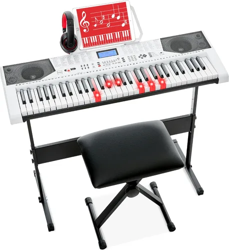 Vista 9 de Best Choice Products Juego completo de piano de teclado electrónico para principiantes de 61 teclas con teclas iluminadas, pantalla LCD