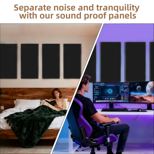 Vista 6 de FAHKNS Paneles de pared acústicos absorbentes de sonido: 48 "x24" x 2 "paneles de pared insonorizados de fibra de vidrio, paneles de aislamiento