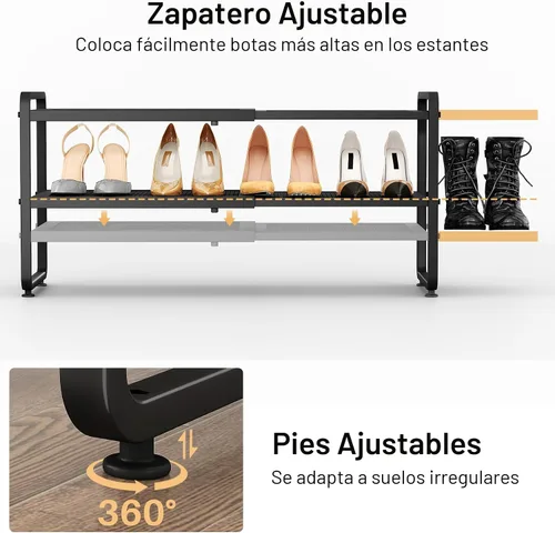 Vista 7 de Estante para zapatos SNTD - Organizador de zapatos ampliable para armario, estante de almacenamiento de zapatos de metal ajustable, soporte