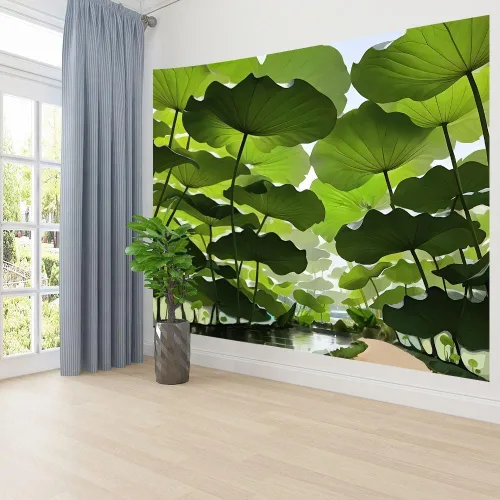 Vista 4 de FENDROM Tapiz de hojas de loto de naturaleza, tapiz de plantas, paisaje natural verde, para colgar en la pared, arte de pared 3D para dormitorio