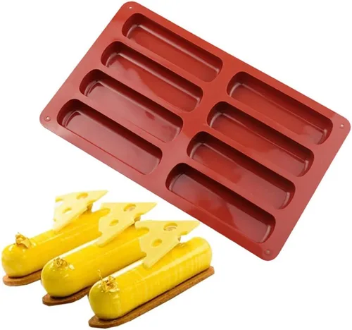 Vista 2 de Molde de silicona para galletas de dedo, molde de barra de chocolate, molde antiadherente de silicona para pastel Twinkie, molde de tira rectangular
