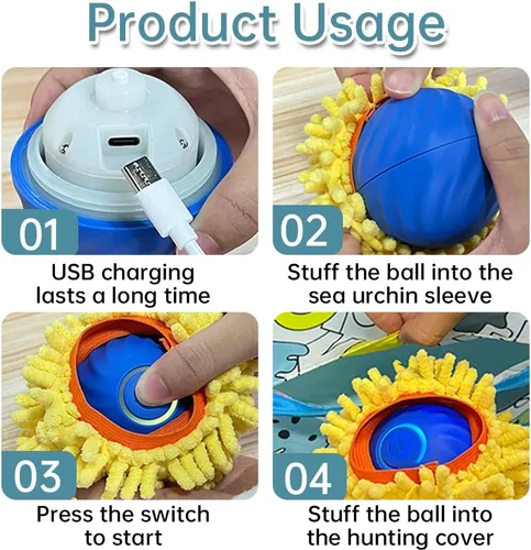 Vista 4 de Interactive Cat Toys Ball - Motion Activated Fast Rolling in Pouch, Hide and Seek Catching Game, USB Rechargeable Moving Chaser for Indoor Cats &