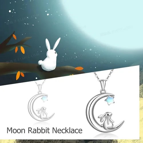 Vista 6 de Onefinity Collar de conejo de plata de ley con nudo celta y luna, colgante para mujer y mamá