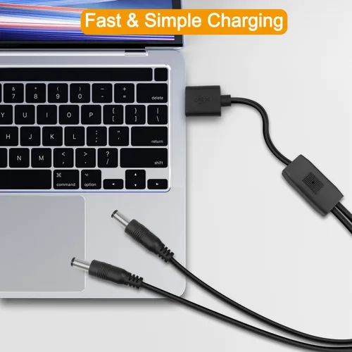 Vista 3 de 2 cables de alimentación USB a DC5521 de 5 V USB a DC5521 cable de carga divisor en Y, cable de carga de 5 V 2.5 A USB A macho a doble CC de 0.217 x