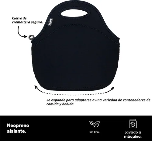 Vista 2 de BUILT Gourmet Getaway Bolsa Tote de Almuerzo de Neopreno Suave Ligera, Aislada y Reutilizable, Talla Única, Negro