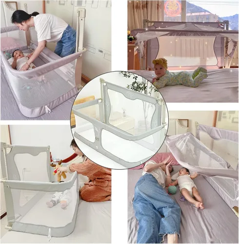 Vista 5 de Cuna portátil 3 en 1 para bebé, ventana de malla transpirable y visible, cubierta de forro suave y lavable y aleación de aluminio resistente, moisés