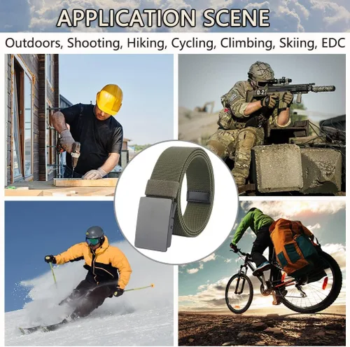 Vista 7 de Cinturón casual para hombre, cinturón de trabajo elástico con hebilla de metal, correa de cintura ajustable, fácil de recortar para adaptarse a
