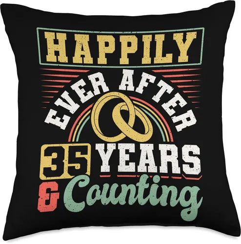 Vista 4 de Married Couples Matching Apparel JM0 35th Wedding Anniversary Happily Ever After 35 Years and Throw Pillow, 16x16, Multicolor