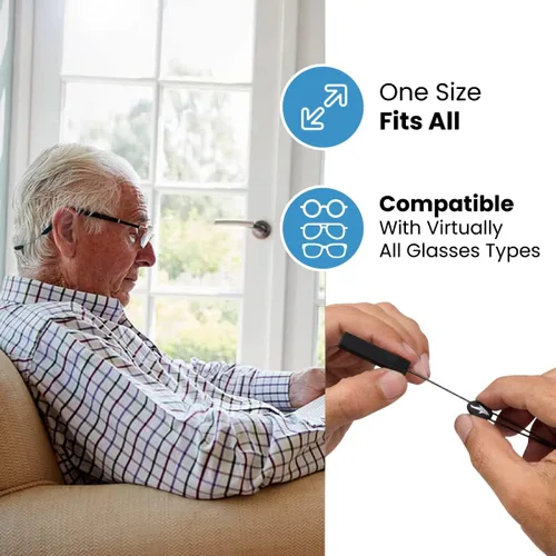 Vista 5 de Correa ajustable para lentes (estilo tiburón) – Correa de gafas de sol sin cola – Soporte de cuerda para gafas – Con paño de limpieza de gafas
