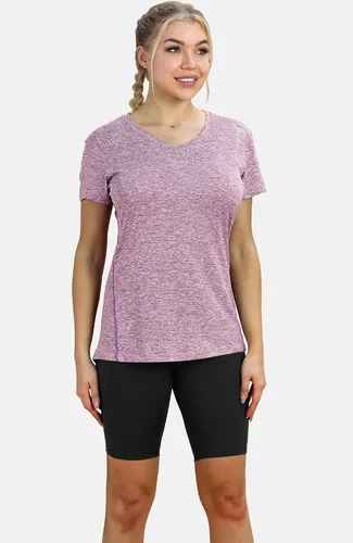 Vista 3 de Icyzone - Camisetas deportivas de cuello en V y manga corta para mujer, ropa de entrenamiento para yoga, correr, acondicionamiento físico y deportes