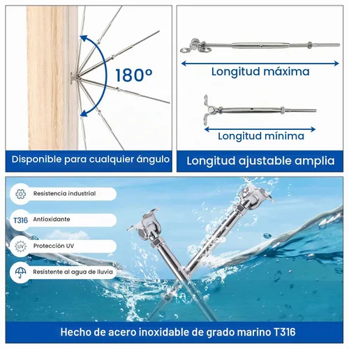 Vista 3 de Muzata Kit de herrajes para barandillas de cable de 1/8 pulgadas, tensor de palanca para poste de madera, acero inoxidable T316, sistema