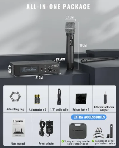 Vista 7 de Phenyx Pro Sistema de micrófono inalámbrico True Diversity PTU-1U con Bodypack