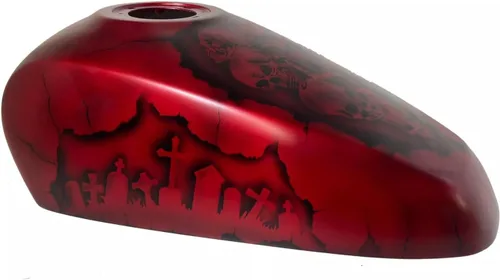 Vista 2 de Cubierta de tanque de gasolina para motocicleta Skull Nightmare simonkustom, elige tu modelo de bicicleta (amarillo mate, RE Meteor 350)