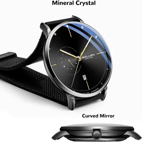 Vista 3 de SOLLEN Automatic Watches for Men, Black Mechanical Watches Men, Classic Mens Minimalist Watch for Business, Casual Dress Watch