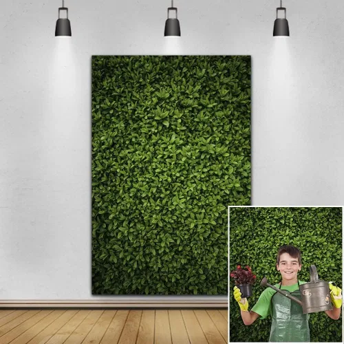 Vista 3 de Yeele Telón de fondo de pared de césped de 3 x 5 pies para fotografía, hojas verdes naturales, fondo de fotos, boda, fiesta de cumpleaños