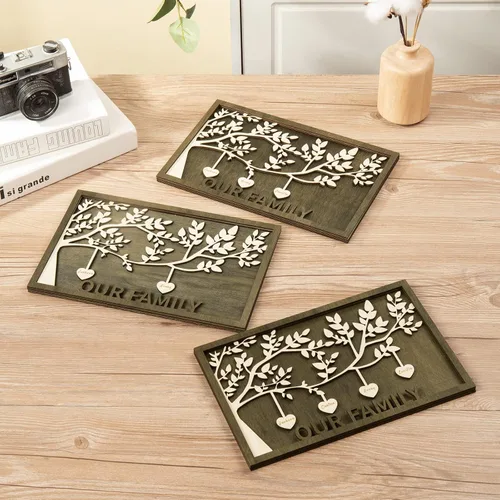 Vista 8 de Jeweidea Placa personalizada con nombre de la familia con 2-8 nombres, adorno personalizado con grabado del árbol de la vida con soporte, regalo
