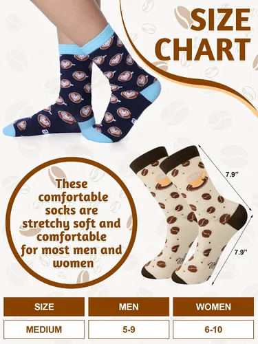 Vista 4 de 8 pares de calcetines temáticos de café, regalos para amantes del café, calcetines estampados para mujeres y hombres, amantes del café, regalo