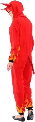 Vista 2 de ReneeCho Disfraz de Diablo de Halloween para mujer overol de pijama de demonio