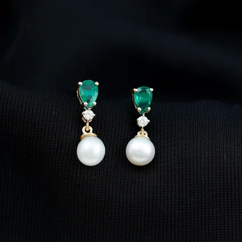 Vista 2 de Aretes colgantes de perlas seleccionadas a mano, joyería de boda nupcial para ella