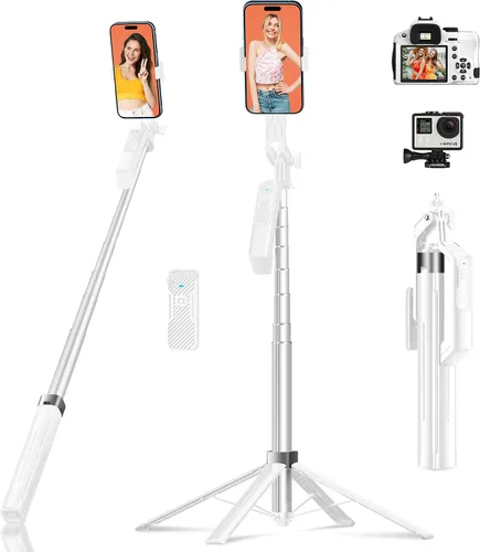 Vista 10 de Trípode para teléfono Selfie Stick - Soporte para teléfono celular de 71 pulgadas de alto con control remoto inalámbrico desmontable y 2 luces LED