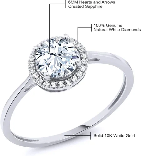 Vista 6 de Gem Stone King Anillo de compromiso de oro blanco de 10 quilates con corazones y flechas redondas de zafiro y diamante para mujer, 1.42 quilates