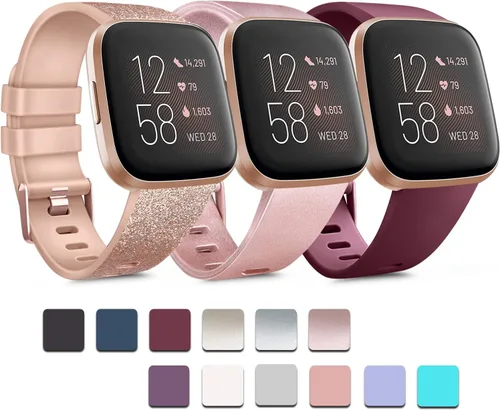 Vista 10 de PAQUETE DE 3 Bandas de Silicona Suave Compatibles con Fitbit Versa Bandas Deportivas Ajustables para Mujeres y Hombres Tallas Pequeña y Grande