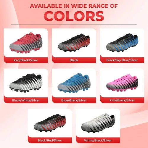 Vista 6 de Viazri Bolt FG - Zapatillas de fútbol para niño Negro/Rojo/Plateado