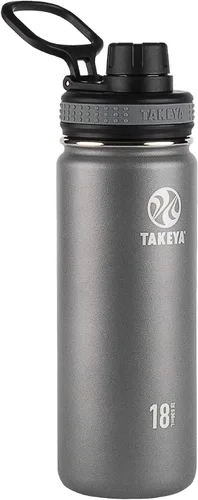 Vista 15 de Takeya Originals - Botella de agua de acero inoxidable con aislamiento al vacío de 18 onzas con tapa de boquilla, negra