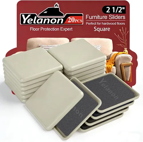 Vista 8 de Yelanon Deslizadores de Muebles, 8 piezas - Deslizadores de Muebles Cuadrados Beige de 4 3/4" para Alfombra, Deslizadores Movibles de Muebles