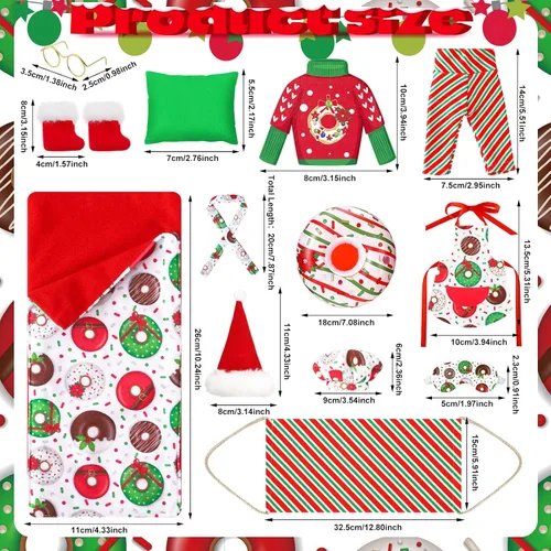 Vista 3 de Suhine Juego de 13 accesorios de muñeca de Navidad en ropa, ropa de dona, traje de dona, bufanda, saco de dormir, suéter, bata de baño, hamaca